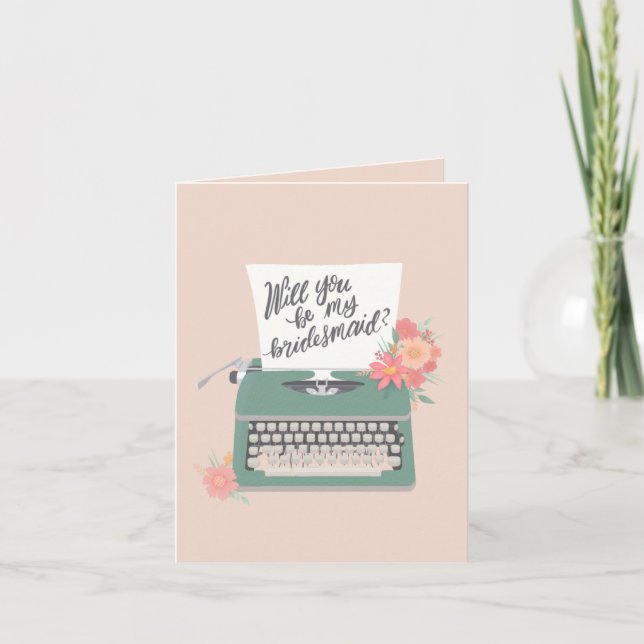 Carte De Remerciements Jolie machine à écrire et fleurs Bridesmaid (Devant)