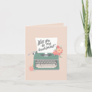 Carte De Remerciements Jolie machine à écrire et fleurs Bridesmaid