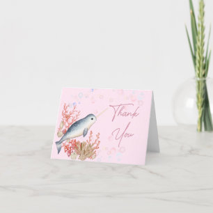 Carte De Remerciements Jolie mer bébé Narwhal coquillages
