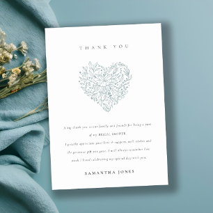 Carte De Remerciements Jolie minimale douche de mariage florale bleu fonc