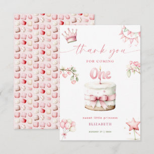 Carte De Remerciements Jolie petite princesse Gâteau rose 1er anniversair