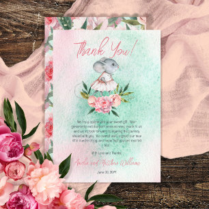 Carte De Remerciements Jolie petite souris rose   Baby shower pour fille 