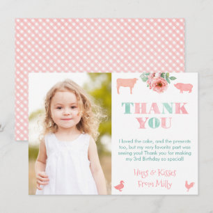 Carte De Remerciements Jolie Photo d'Anniversaire Fille avec Animaux de F