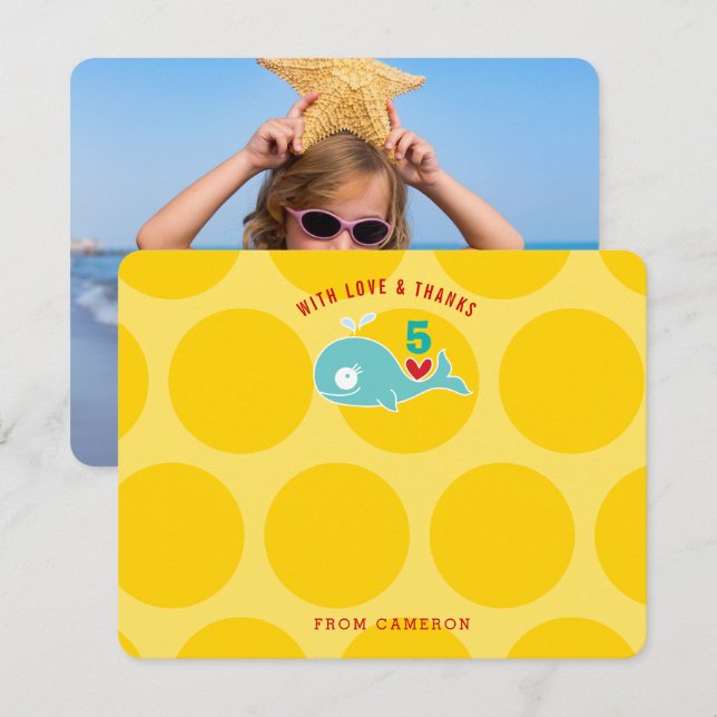 Carte De Remerciements Jolie photo de fête d'anniversaire d'enfant avec u (Devant / Derrière)