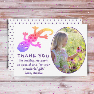 Carte De Remerciements Jolie Photo de Fille au Lézard Gecko Rose Annivers