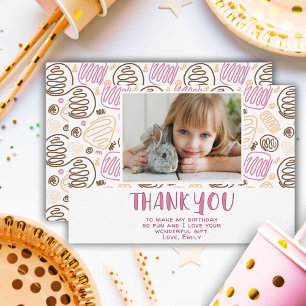 Carte De Remerciements Jolie Photo de Fille d'Anniversaire avec Motif Ros