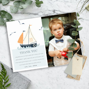 Carte De Remerciements Jolie Photo de Naissance de Bateau à Voile Nautiqu