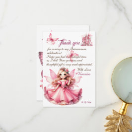 Carte De Remerciements Jolie princesse fée de château rose aquarelle
