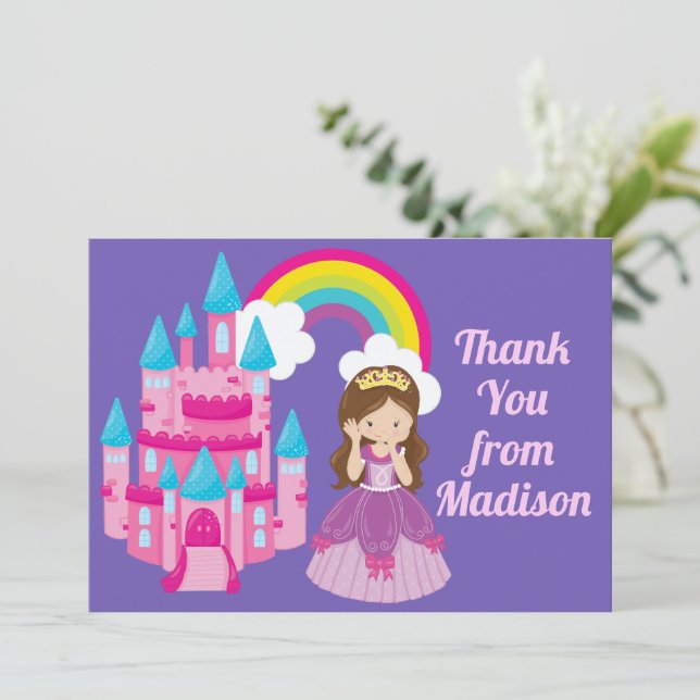 Carte De Remerciements Jolie princesse violette Château Fille de fête d'a (Debout devant)
