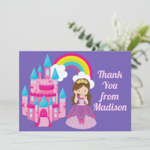 Carte De Remerciements Jolie princesse violette château fille de fête d'a