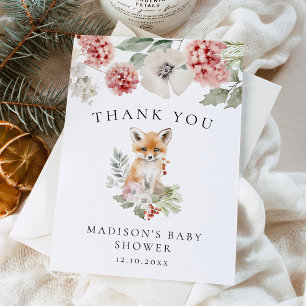 Carte De Remerciements Jolie Renard Aquarelle Baby Shower d'Hiver