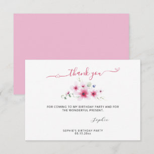 Carte De Remerciements Jolie Rose chaud mai Fleurs Aquarelle fille Annive