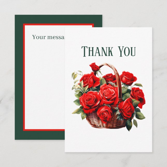 Carte De Remerciements Jolie roses rouges ajouter un message (Devant / Derrière)