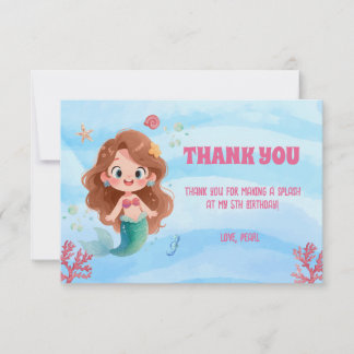 Carte De Remerciements Jolie Sirène Aquarelle Sous l'Océan Anniversaire