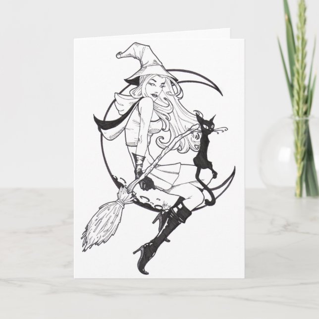 Carte De Remerciements Jolie sorcière et chat (Devant)