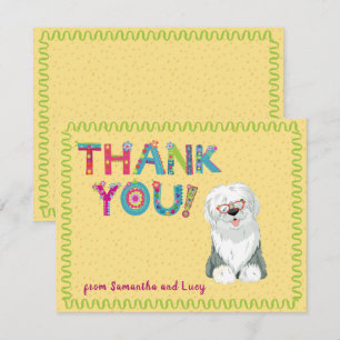 Carte De Remerciements Jolie vieille anglais Sheepdog Fun Floral Lettres 