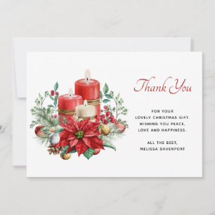 Carte De Remerciements Jolies bougies et bouquet Poinsettia Noël