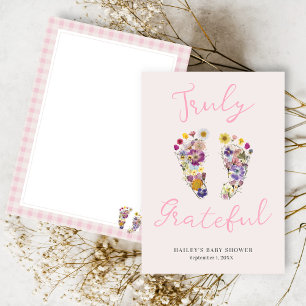 Carte De Remerciements Jolies empreintes Fleurs sauvages Baby shower rose