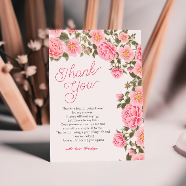 CARTE DE REMERCIEMENTS JOLIES ROSES SAUVAGES ROSES ROSE POUR LANCEMENT DE (Créateur téléchargé)
