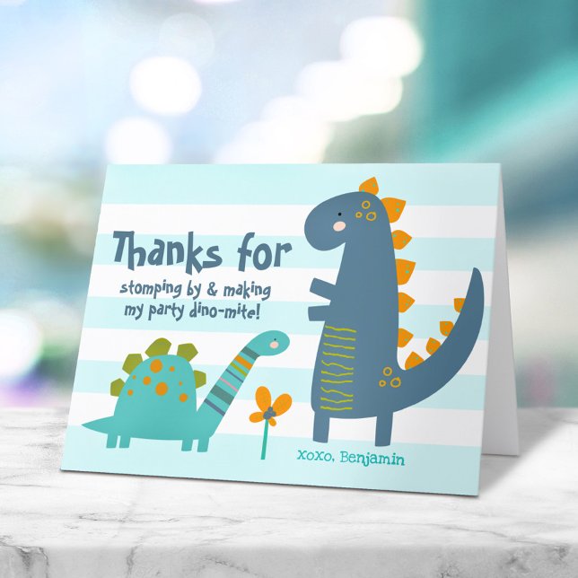 Carte De Remerciements Jolis Dinosaures Bleus Kawaii Anniversaire Garçon  (Créateur téléchargé)