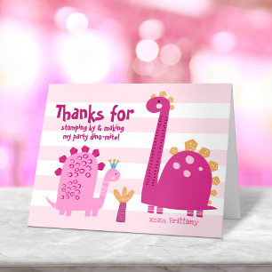 Carte De Remerciements Jolis Dinosaures Roses Mignons Anniversaire Fille