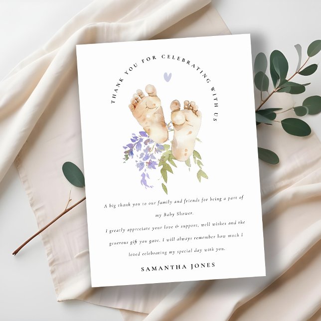 Carte De Remerciements Jolis Pieds de Bébé Fleur Bleue Shower de Bébé Gar (Créateur téléchargé)
