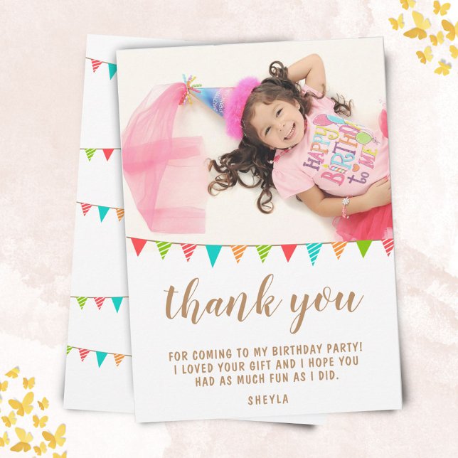 Carte De Remerciements Jote Fun Bunting Drapeau Kid BIrthday Photo (Créateur téléchargé)
