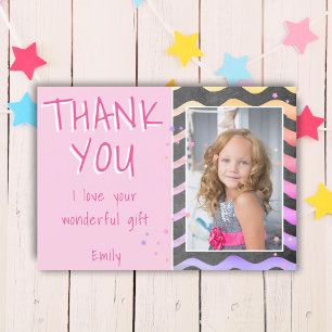 Carte De Remerciements Jote Rose Waves Girl Birthday Photo