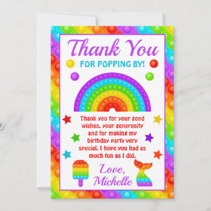 Carte De Remerciements Jouet anti-stress Pop It arc-en-ciel pour annivers