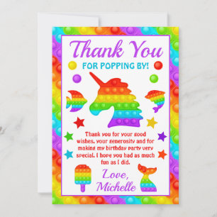 Carte De Remerciements Jouet Fidget Pop Arc-en-ciel pour Anniversaire
