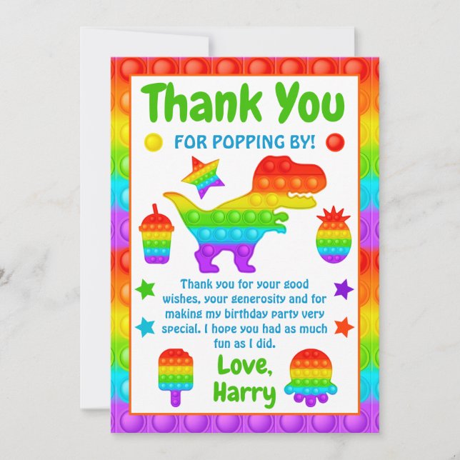 Carte De Remerciements Jouet Fidget Pop Arc-en-ciel pour fête d'anniversa (Devant)