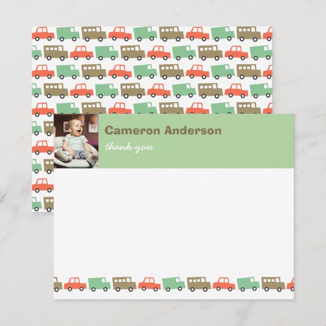 Carte De Remerciements Jouets de garçons de transport rétro mignon Photo  (Devant / Derrière)