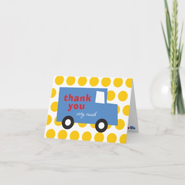 Carte De Remerciements Jouets pour garçons amusants et mignons camion ble (Devant)