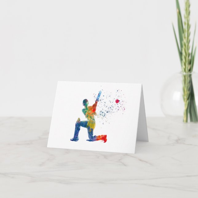 Carte De Remerciements Joueur de cricket en aquarelle (Devant)