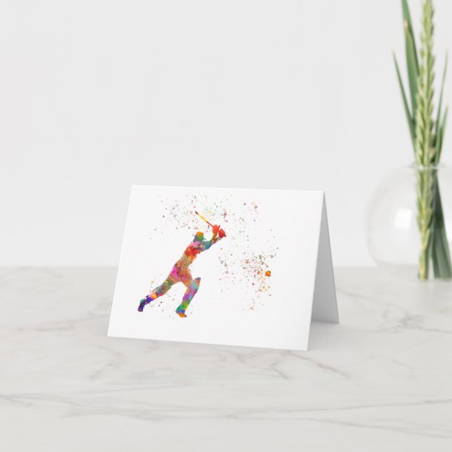 Carte De Remerciements Joueur de cricket en aquarelle (Devant)