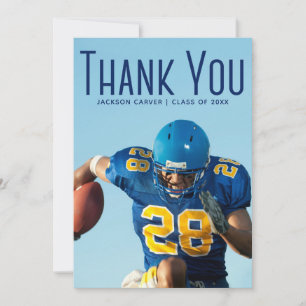 Carte De Remerciements Joueur de football photographique avec décor de sc