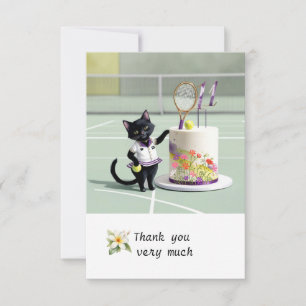 Carte De Remerciements Joueur de tennis de chat à l'aquarelle du court