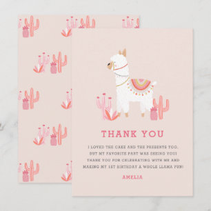 Carte De Remerciements Jour d'anniversaire de la Llama tout mignon