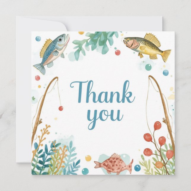 Carte De Remerciements Jour d'anniversaire de pêche sur le thème du plais (Devant)