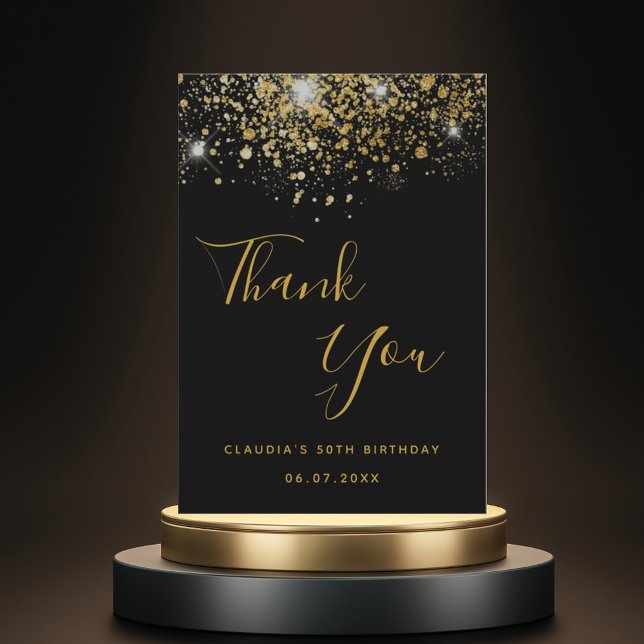 Carte De Remerciements Jour de Birthday 50 black gold glitter glamorous (Créateur téléchargé)