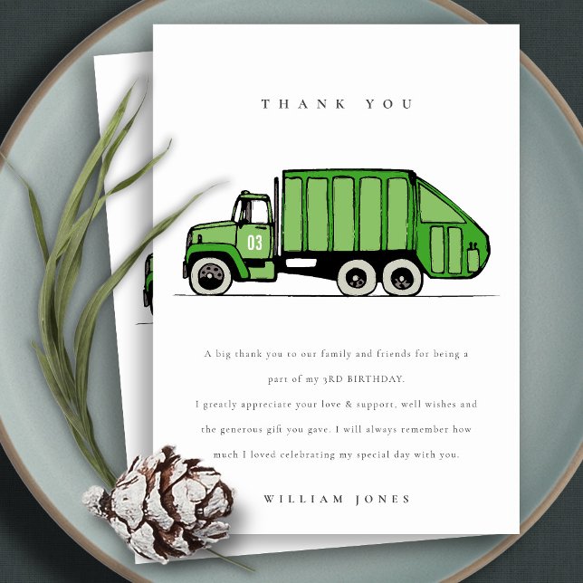 Carte De Remerciements Jour vert mignon Garbage Truck Enfants N'importe q (Créateur téléchargé)