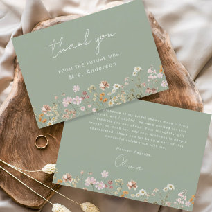 Carte De Remerciements Journée de fête de mariage aux fleurs sauvages ver