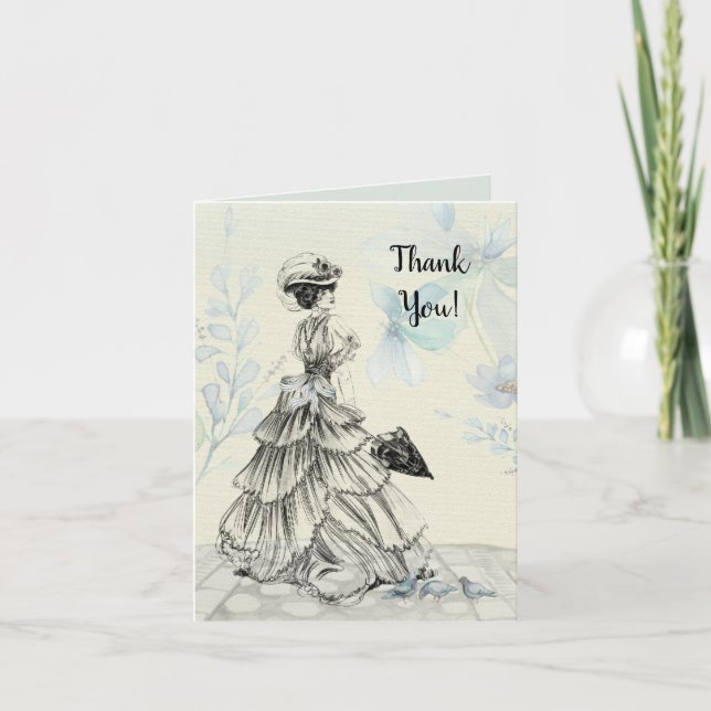 Carte De Remerciements Joyeuse fête des mères Femme victorienne Parasol B (Devant)