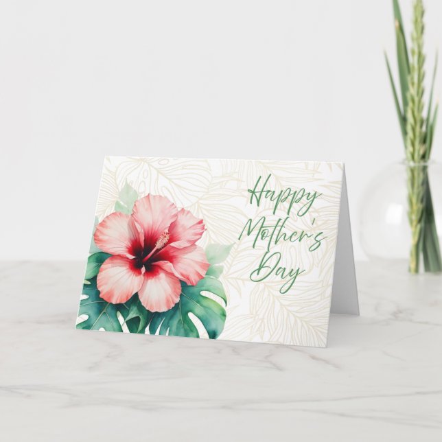 Carte De Remerciements Joyeuse fête des mères Hibiscus Aquarelle Tropical (Devant)