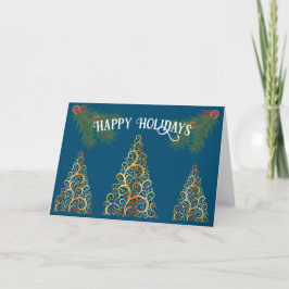 Carte De Remerciements Joyeuses vacances Gretting Card Arbres or et bleu
