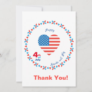 Carte De Remerciements Joyeux 4 juillet Amérique USA Drapeau Coeur Patrio