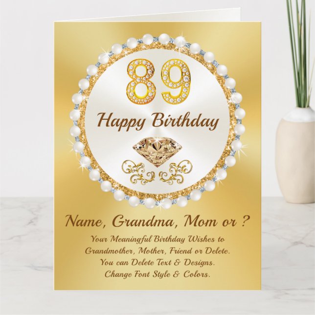 Carte De Remerciements Joyeux 89e anniversaire, grand-mère, maman & ou NO (Devant)