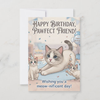 Carte De Remerciements Joyeux Anniversaire Ami Parfait Chats et Chatons M