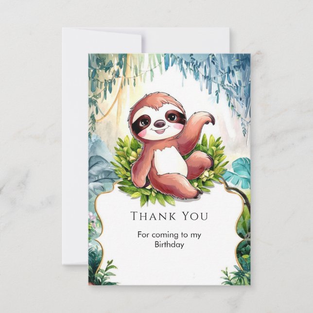 Carte De Remerciements Joyeux Anniversaire au Petit Paresseux Mignon (Devant)