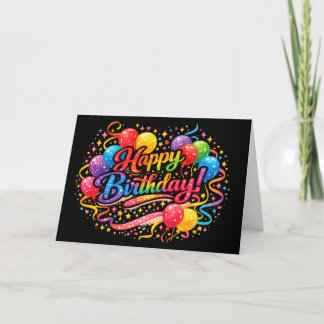 Carte De Remerciements Joyeux Anniversaire Ballons Arc-en-Ciel Confettis 